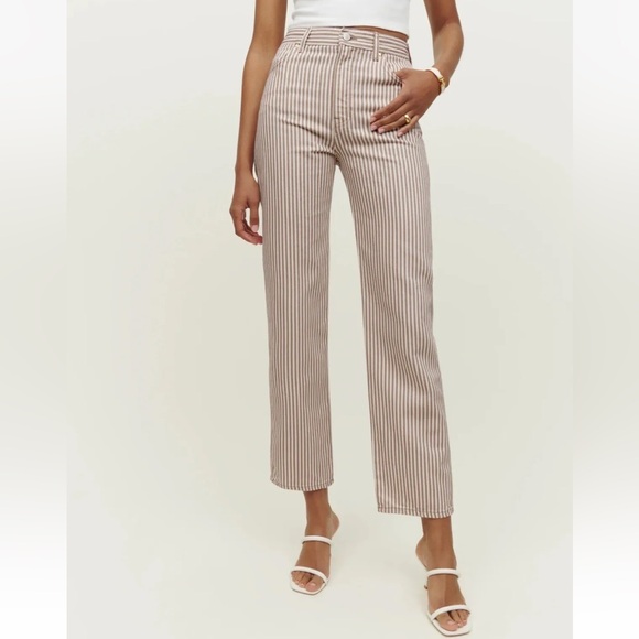 Reformation Denim - Reformation Cowboy Striped High Rise Straight Jeans | Size 29